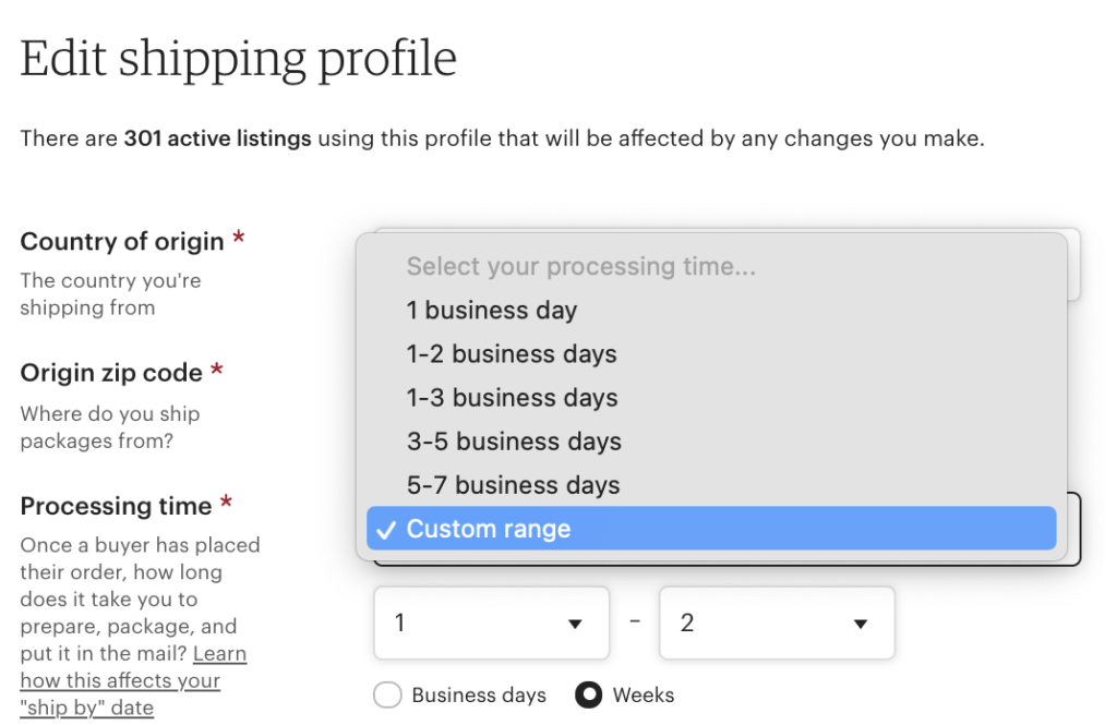 editing your shipping profile